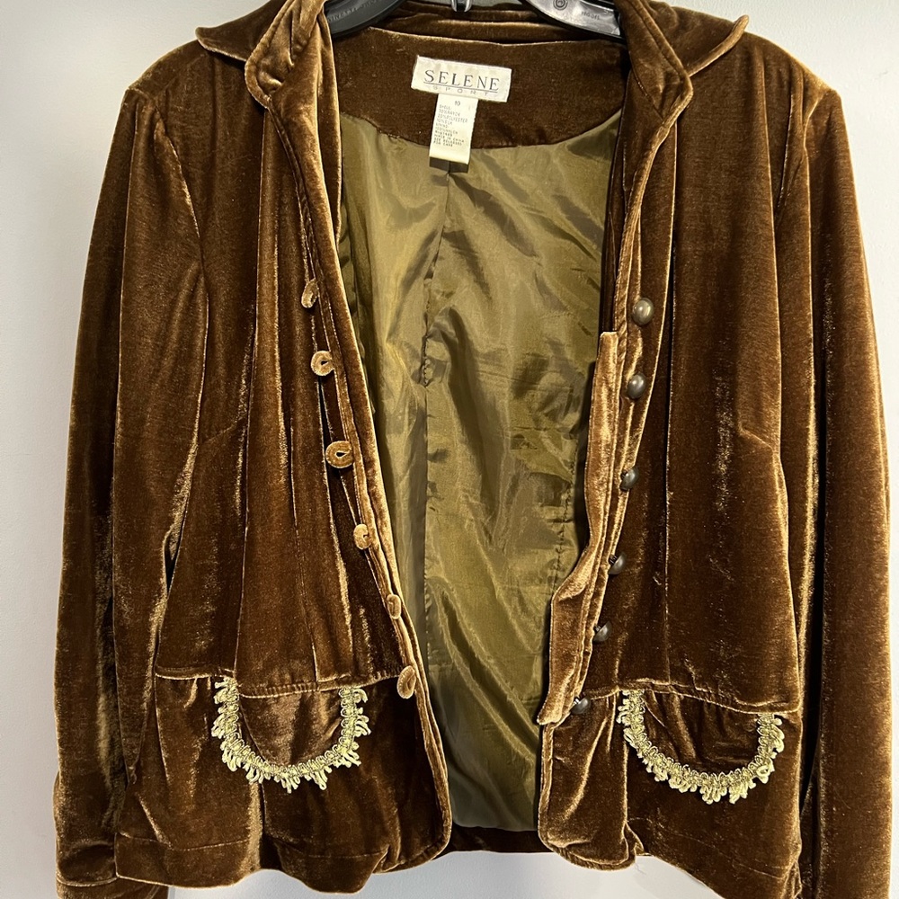 Crushed velvet vintage button down brown blazer